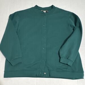 Tudor Court Womens Hunter Green Snap Front Sweatshirt Jacket Mock Neck Pockets